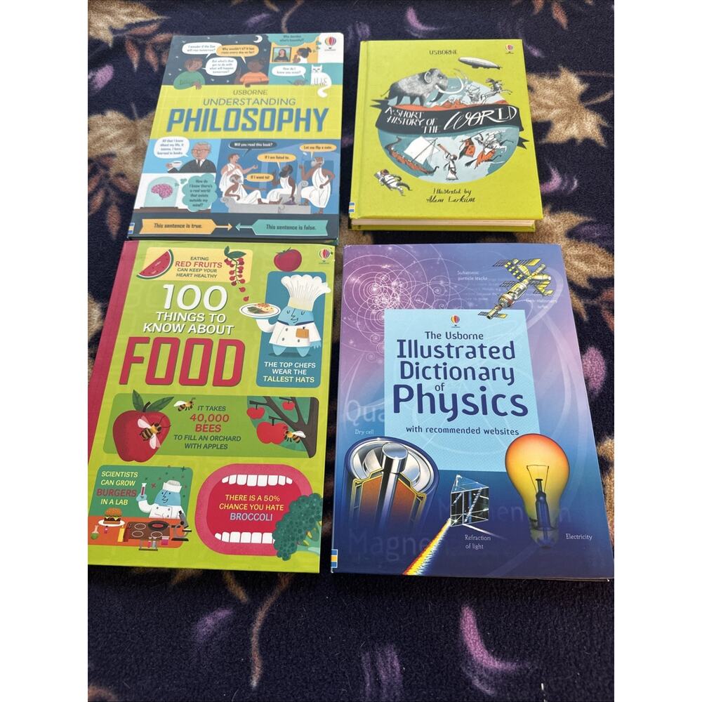 Usborne Book Lot 4 (physics, History, Food, Philosophy) New With Imperfections
